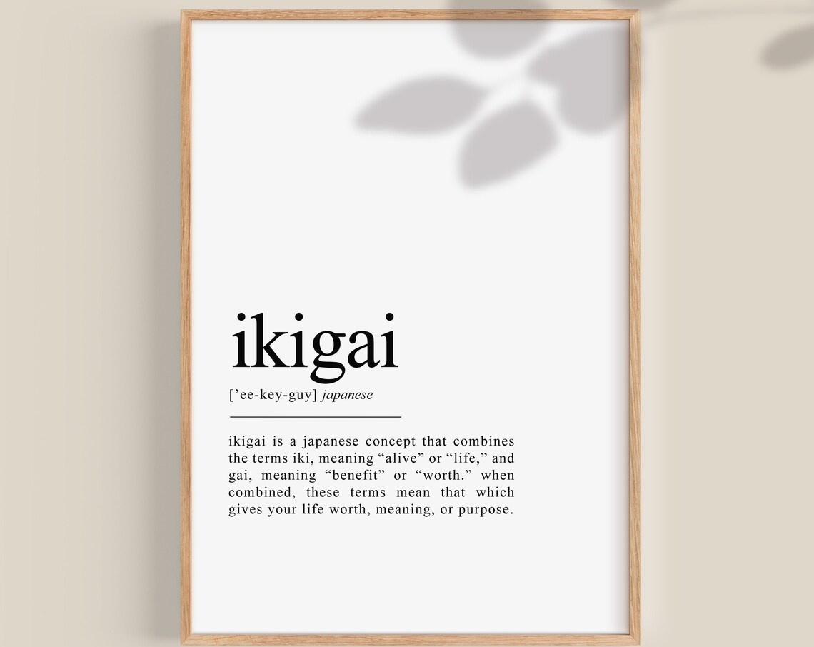 Ikigai Definition Poster, Japanese Wall Art