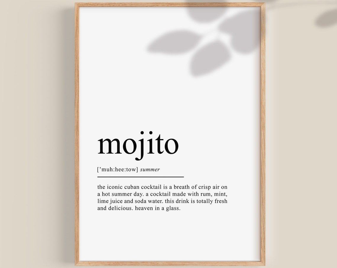 Modern Minimalist Mojito Cocktail Definition Typographic Wall Art