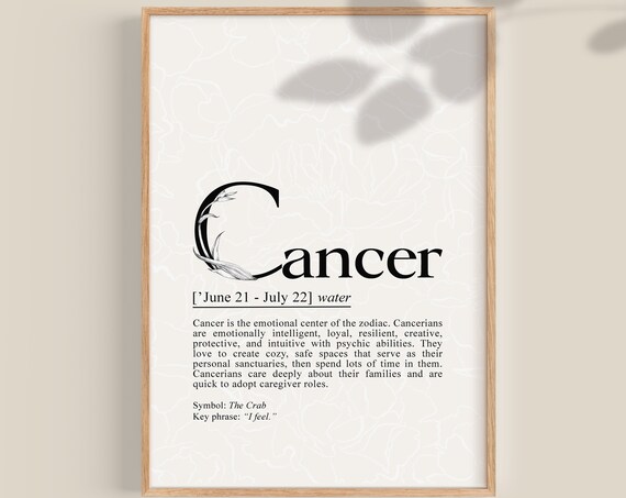 Cancer Definition Art Print, Zodiac Gifts Decor