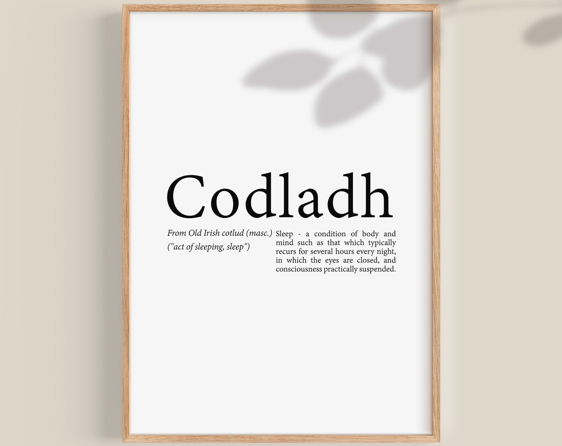 Codladh Irish Gaelic Word Definition Bedroom Dictionary Style Poster