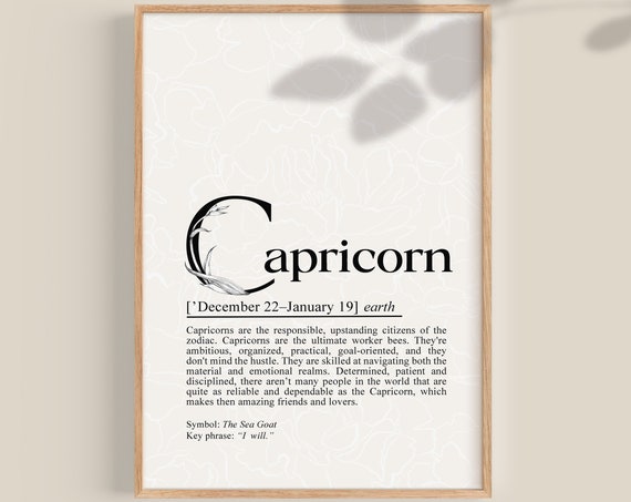 Capricorn Definition Print Capricorn Gifts Capricorn Print Capricorn Decor Zodiac Gifts Capricorn Birthday Gift Astrology Gifts