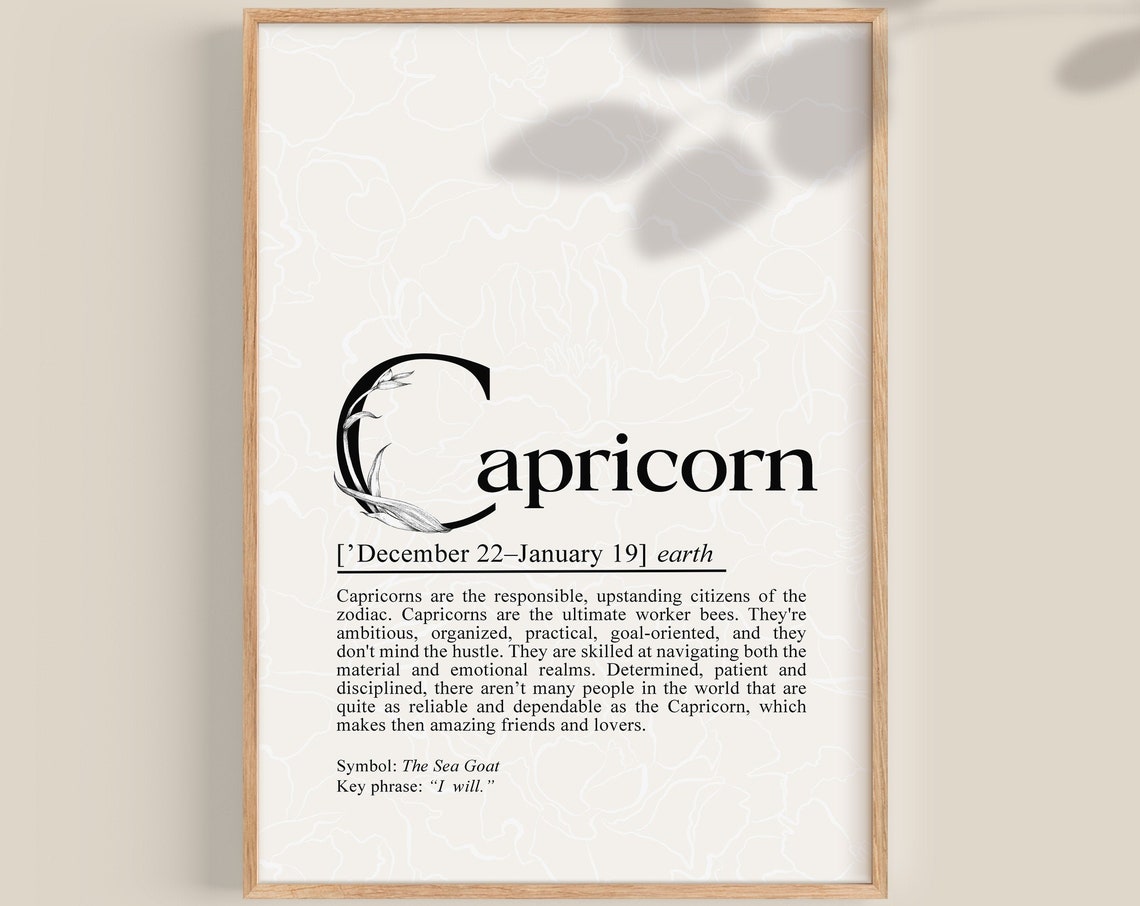 Capricorn Definition Print Capricorn Gifts Capricorn Print Capricorn Decor Zodiac Gifts Capricorn Birthday Gift Astrology Gifts