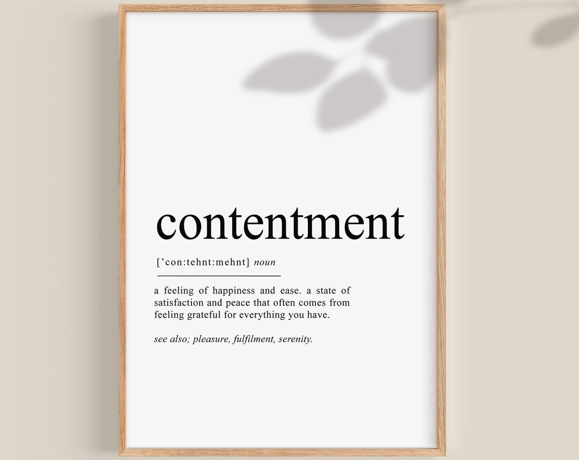 Contentment Definition Minimalist Dictionary Quote Art Poster