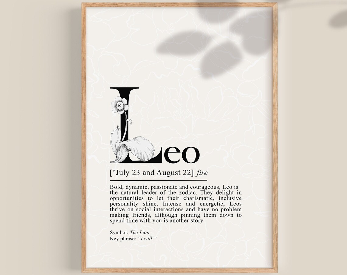Leo Zodiac Definition Art Print, Astrology Gift