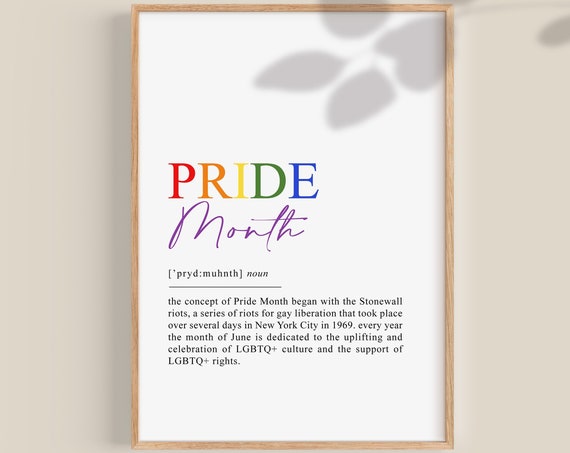 Pride Month Definition Poster Lgbtq Gay Pride Month College Dorm Decor Classroom Motivational Priints Lgbt Wall Art