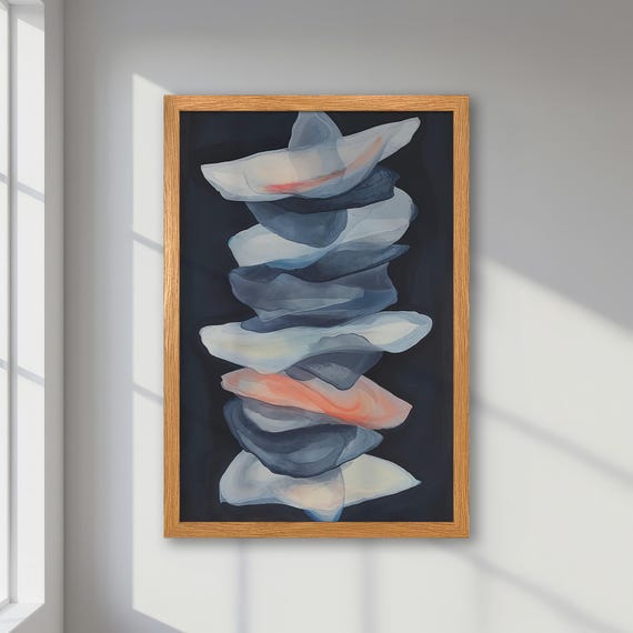 Framed Abstract Poster Pastel Blue Grey Pink Art In Modern Minimalism Boho Style Art Neutral Palette Print For Living Room Decor Gift