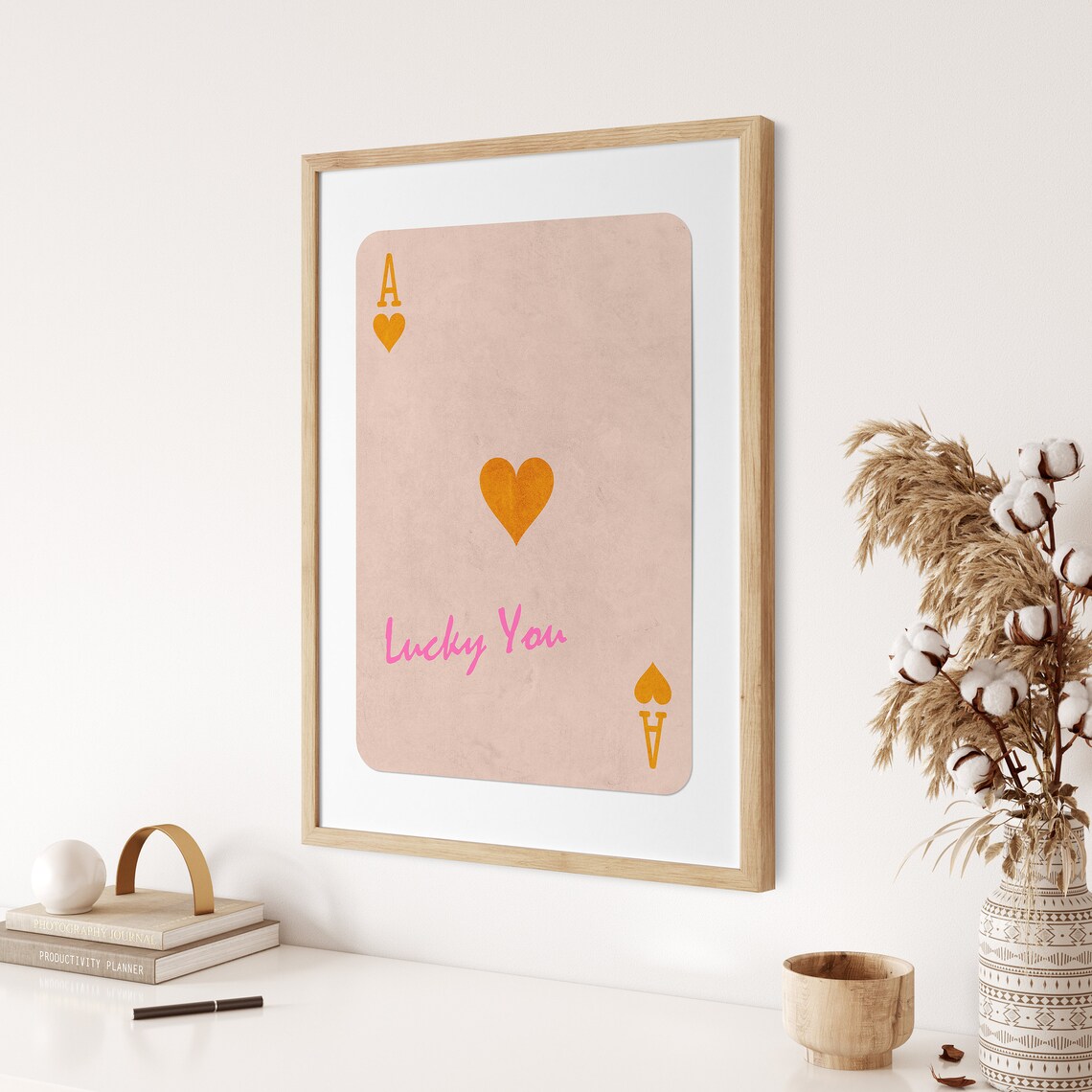 Lucky You Ace Of Hearts Playing Card Peach Pink Trendy Poster - Image 2
