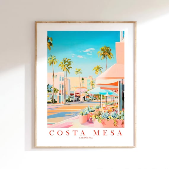 Costa Mesa California Palm Lined Street Pastel Travel Wall Poster