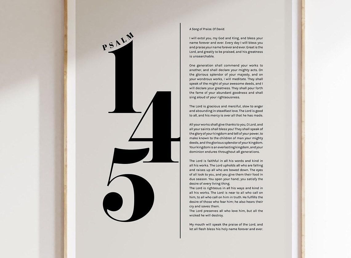 Psalm 145 Full Chapter Bold Black Numeral Typography Bible Poster - Image 2