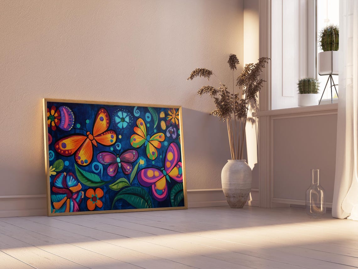 Print Butterfly Portrait Painting Mexican Wall Art New Listing 2 - Image 2