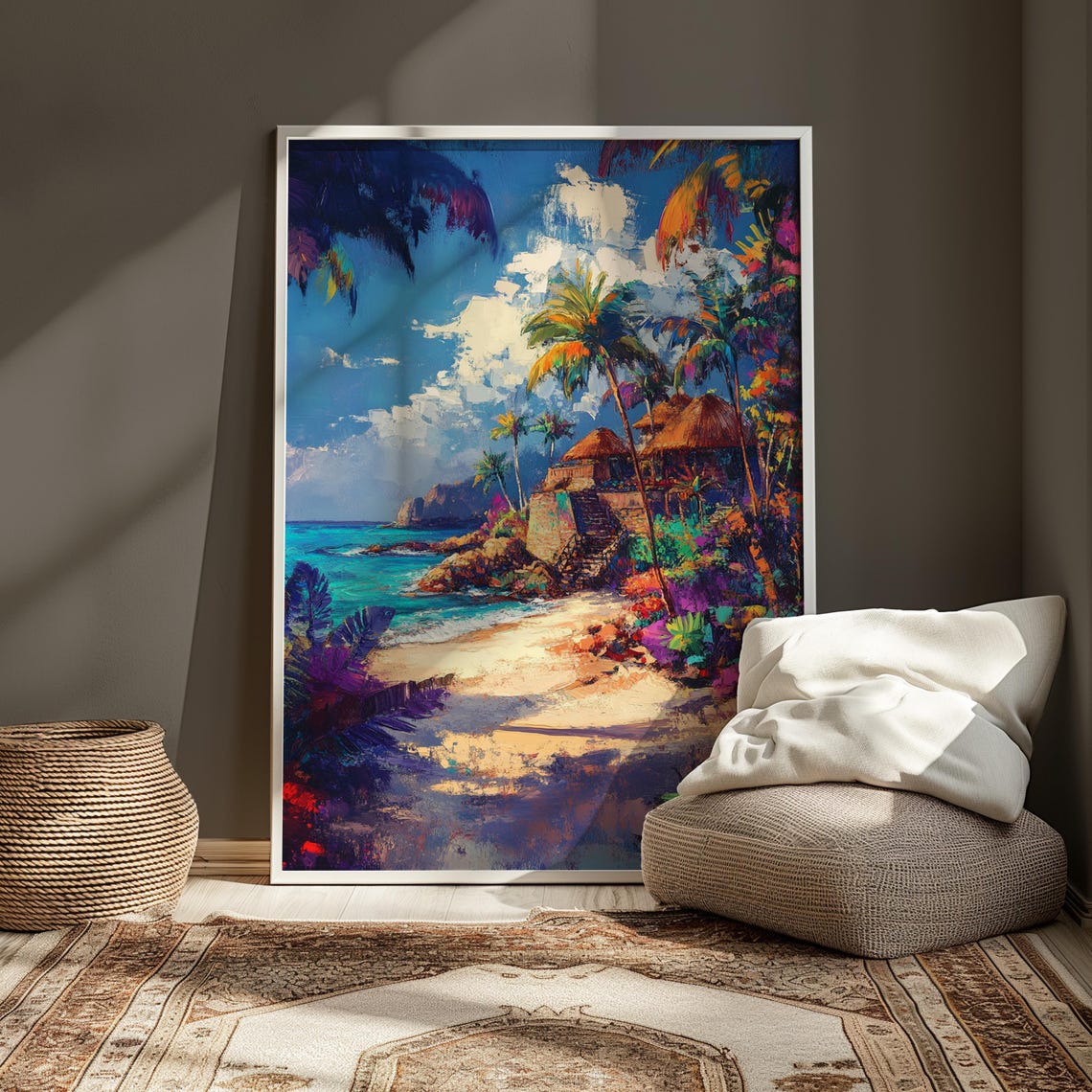 Tropical Beach Palm Trees Ocean View Colorful Coastal Art Print - Image 4