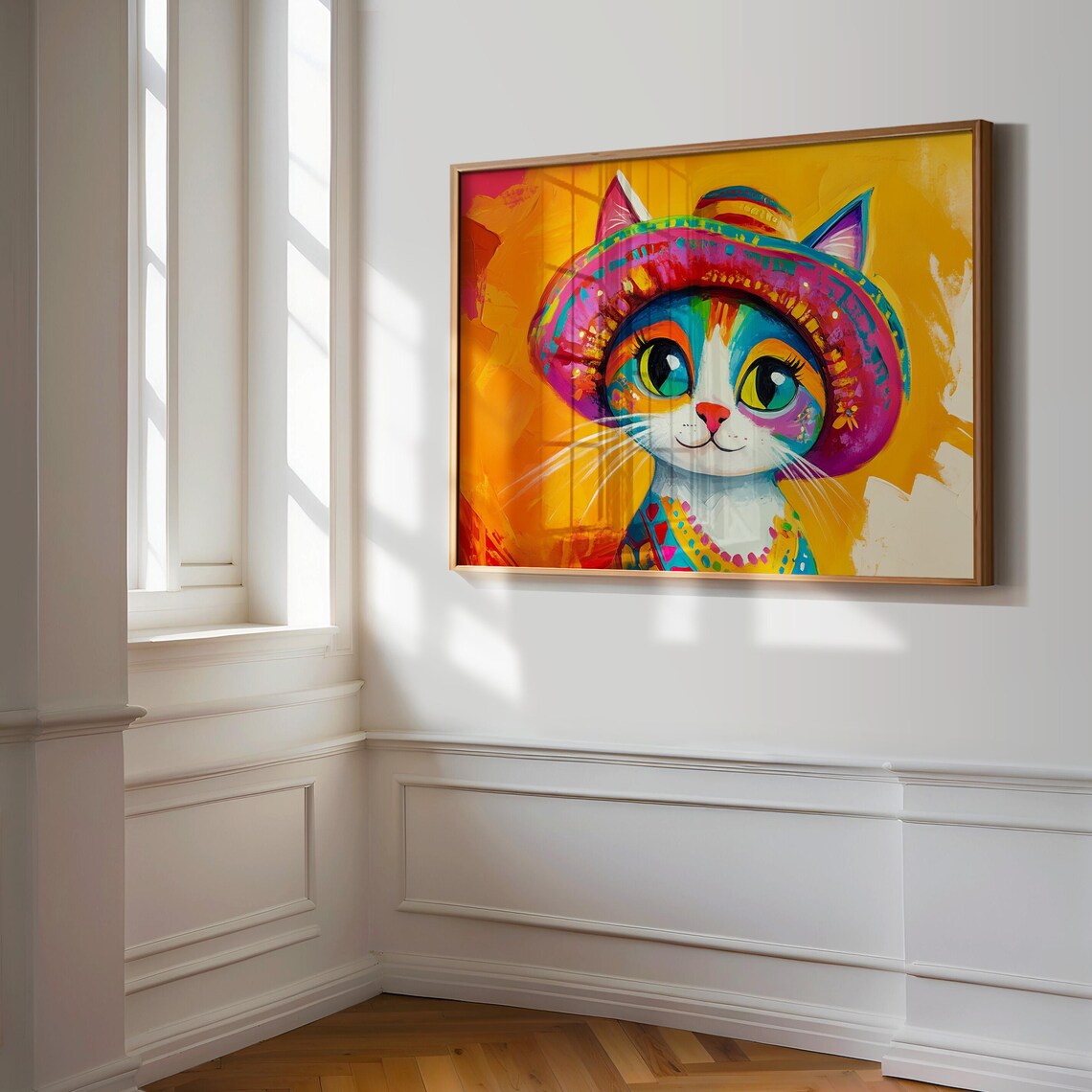 Cat Wearing Colorful Sombrero Big Green Eyes Mexican Fiesta Poster - Image 3