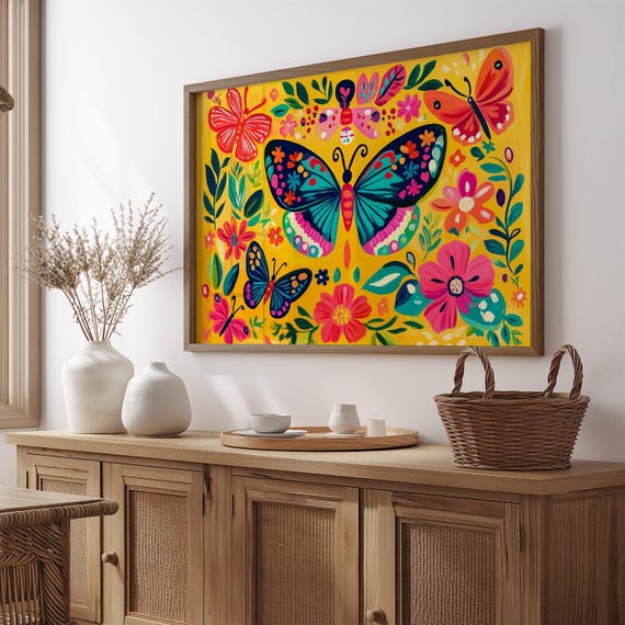 Print Butterfly Portrait Painting Mexican Wall Art New Listing 18