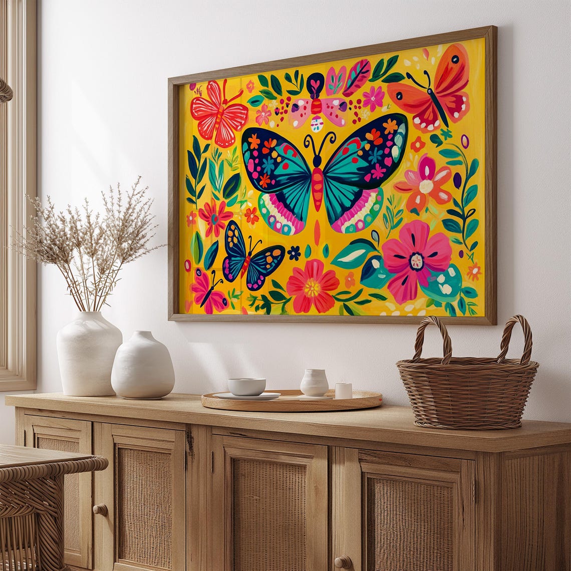 Print Butterfly Portrait Painting Mexican Wall Art New Listing 18