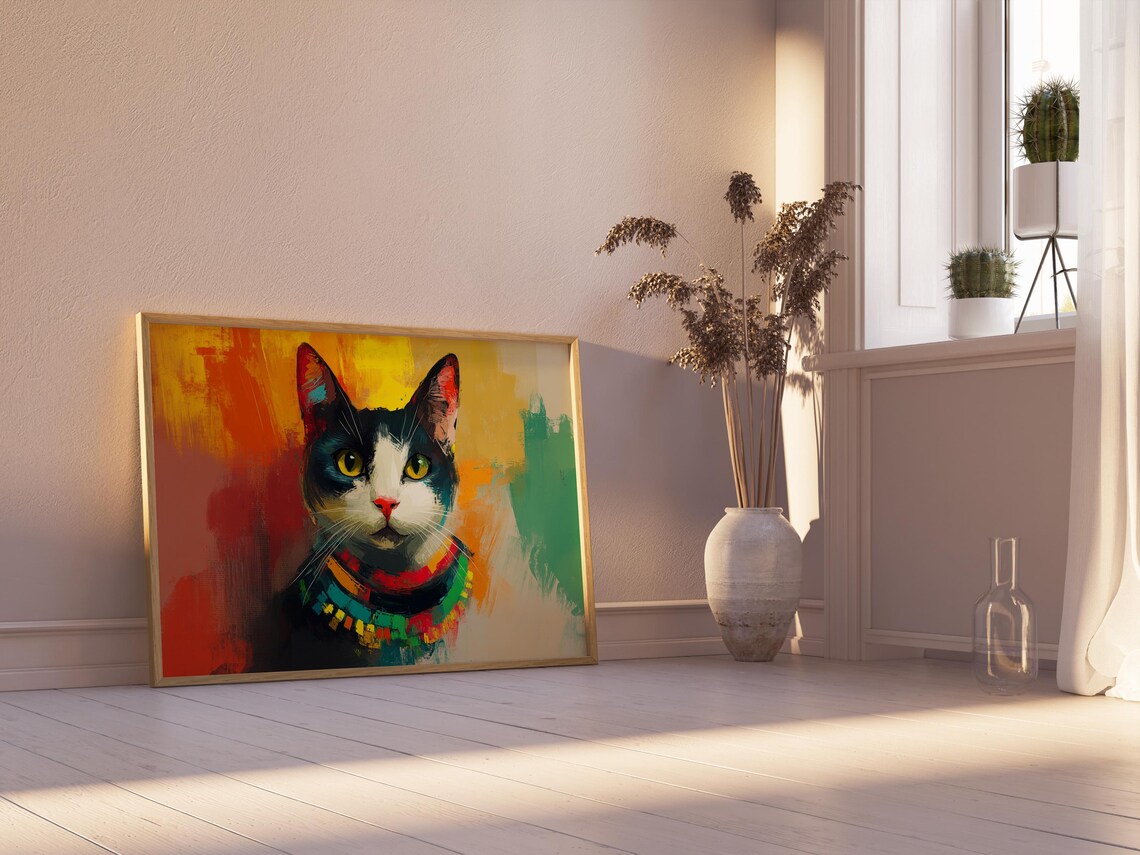 Cat Portrait Painting, Mexican Wall Art - Image 2