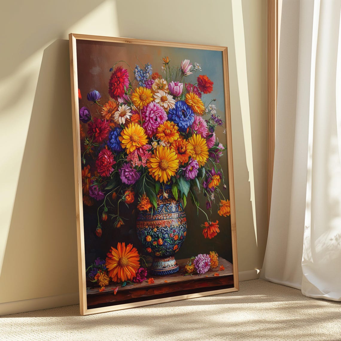 Vivid Garden Bouquet Patterned Mexican Vase Ledge Moody Floral Poster - Image 5