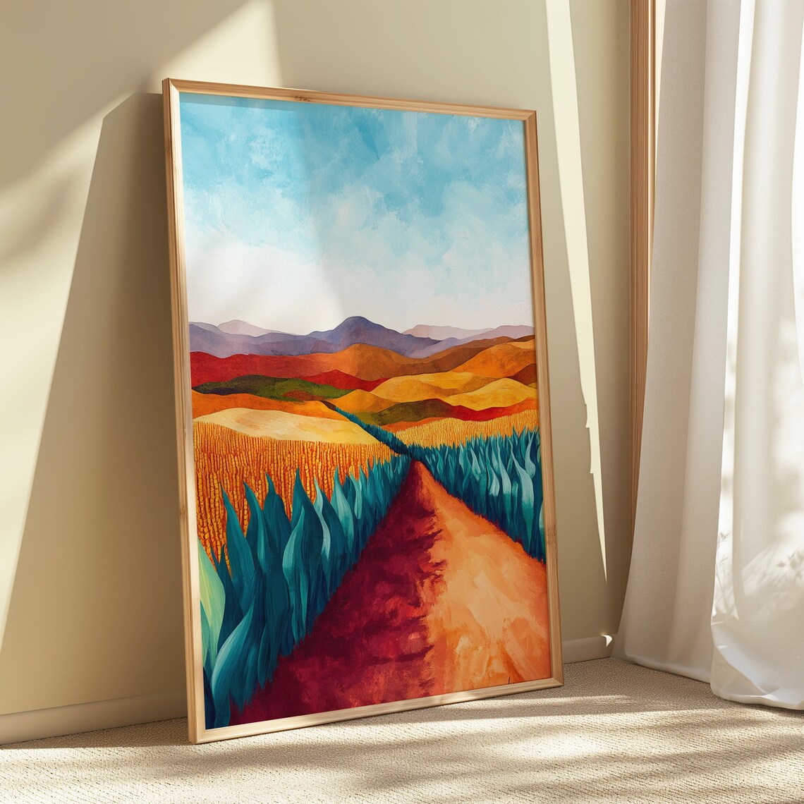 Red Dirt Road Blue Agave Field Golden Rolling Hills Mountain View Landscape Poster - Image 5