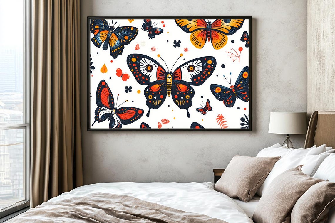Colorful Folk Art Butterfly Collage Mexican Style Large Poster - Image 2