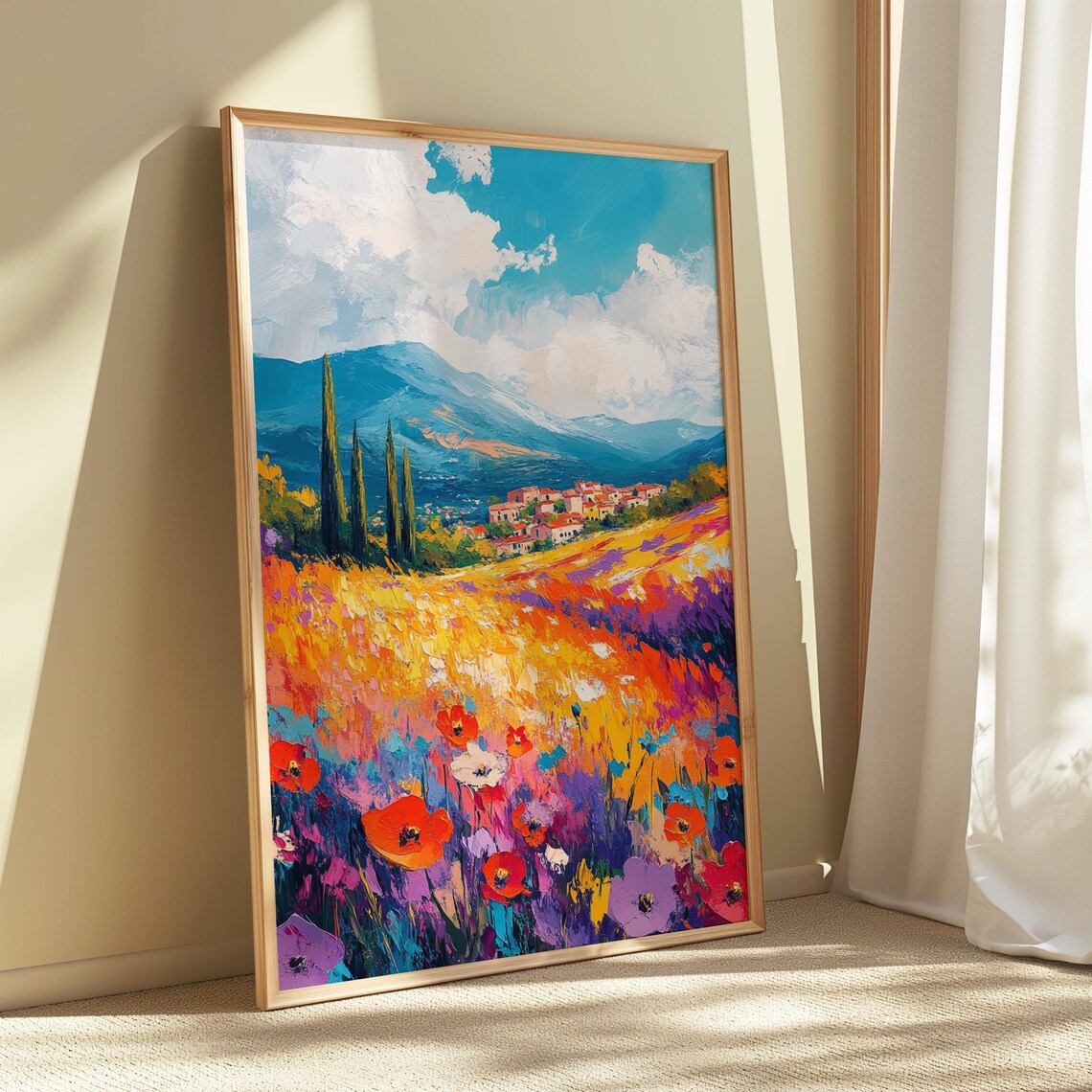 Colorful Mexican Village Wildflower Meadow Mountain Landscape Print - Image 5