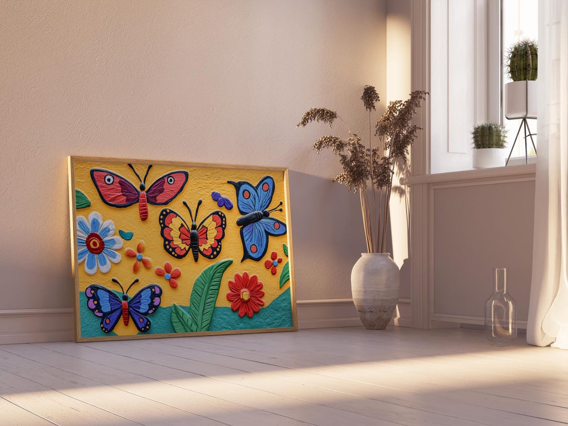 Print Butterfly Portrait Painting Mexican Wall Art New Listing 21 - Image 2