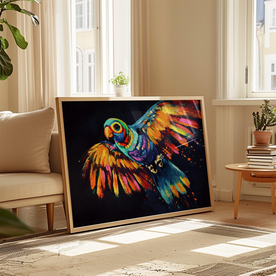 Rainbow Parrot In Flight Black Background Color Splash Poster - Image 4