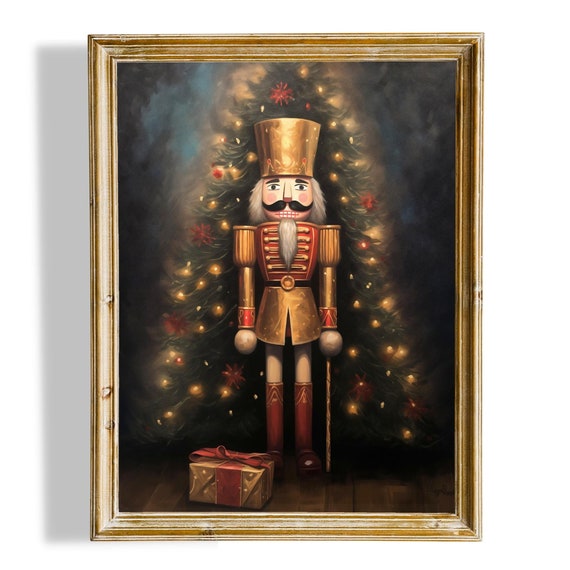 Nutcracker Toy Print Vintage Christmas Wall Art Moody Christmas Print Oil Painting Aesthetic Neutral Christmas Artwork