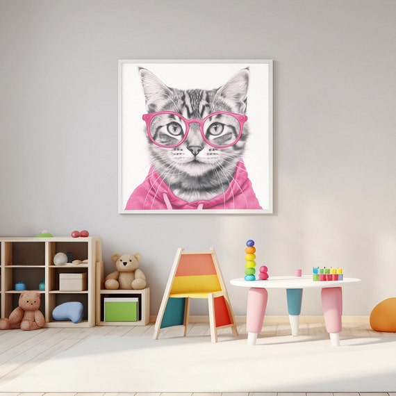 Cat Wall Art Cat Prints Cat Painting Nursery Print Pet Print Baby Girl Nursery Animal Nursery Print Kids Print Instant