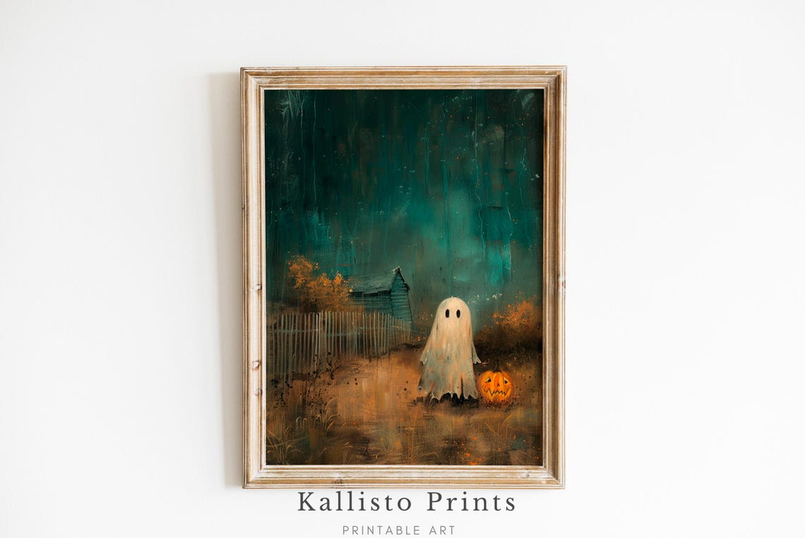 Lonely Ghost With Jack O Lantern Spooky Country Night Poster