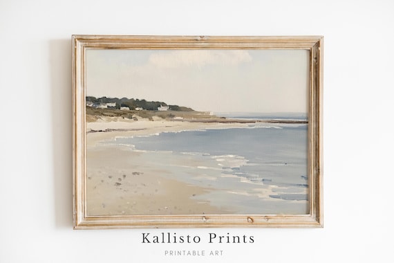 Serene Coastal Beach With Calm Sea Muted Minimalist Shoreline Poster