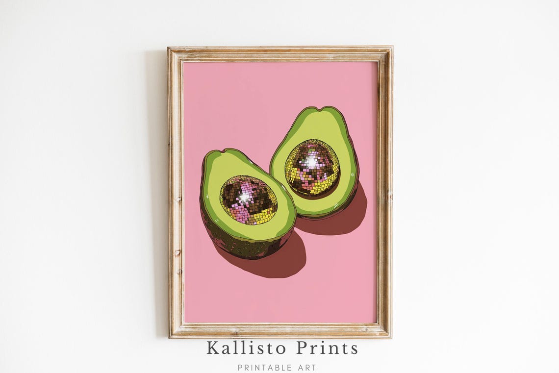 Avocado Disco Ball Wall Art Funny Modern Kitchen Quirky Fruit Decor Pop Poster616