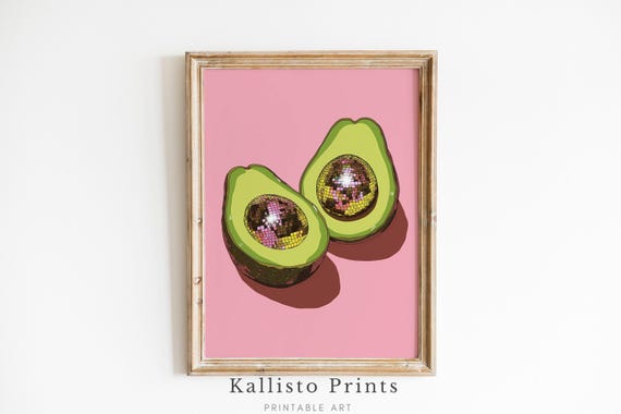 Avocado Disco Ball Wall Art Funny Modern Kitchen Quirky Fruit Decor Pop Poster616