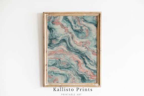 Soft Marble Abstract Art Blue And Peach Fluid Texture Modern Wall Decor Minimalist Artwork893
