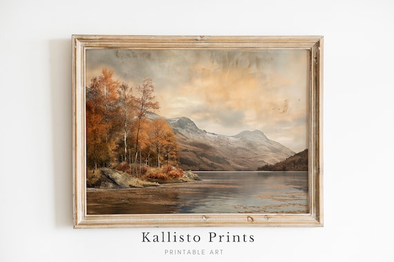 Mountain Lake Autumn Misty Fall Colors Serene Landscape Poster