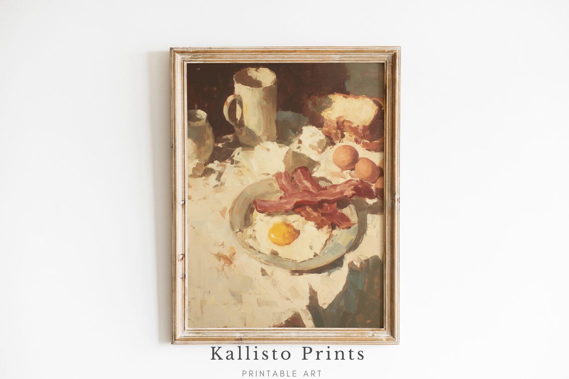 Rustic Breakfast Still Life Oil Painting Farmhouse Kitchen Art Poster