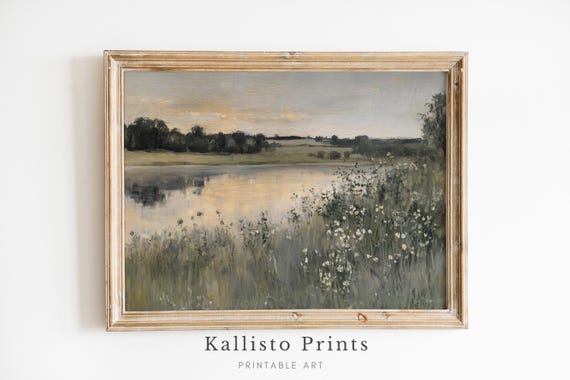 Evening By The Calm River Print Peaceful Wall Art Rustic Farmhouse Decor Download822