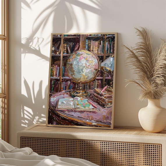 Vintage Globe In Antique Library Study Room Still Life Poster