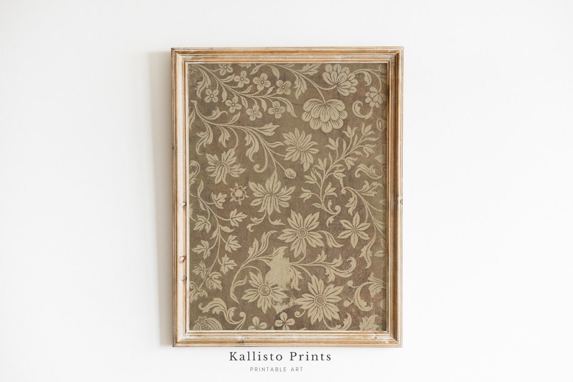 Sepia Tone Vintage Floral Pattern Art Print