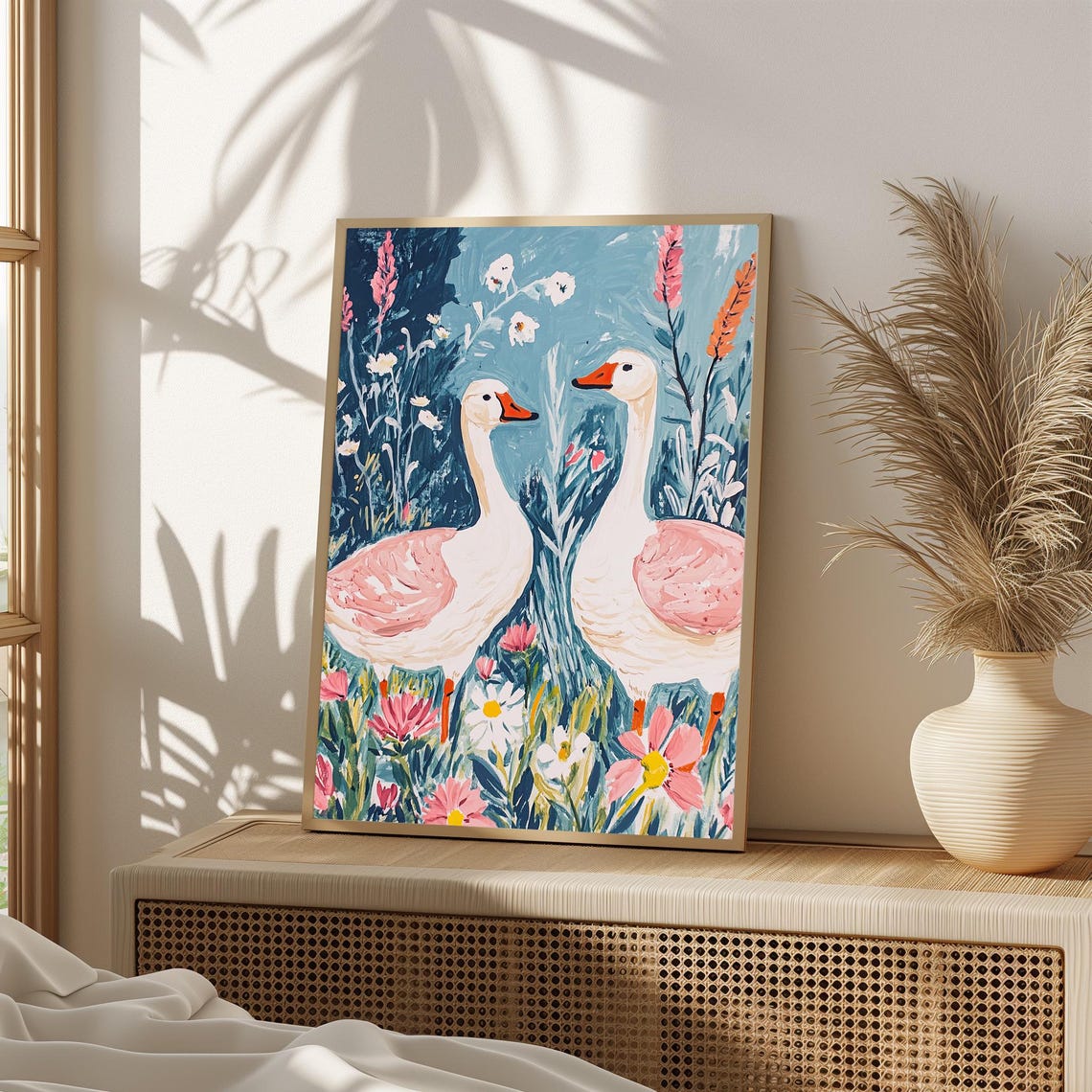 Charming Goose Floral Art Pastel Botanical Wall Whimsical Farm Animal Decor For Home Or Nursery720