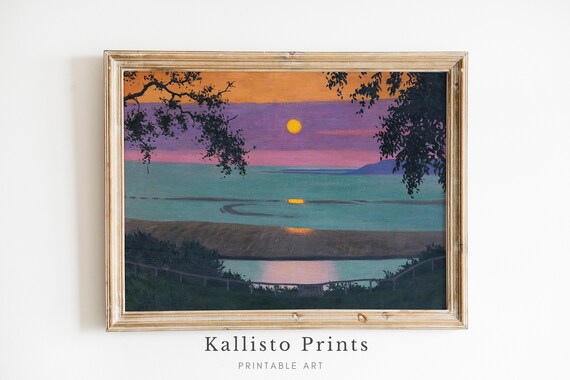 Vibrant Sunset Over Water Painting Colorful Seascape Evening Poster