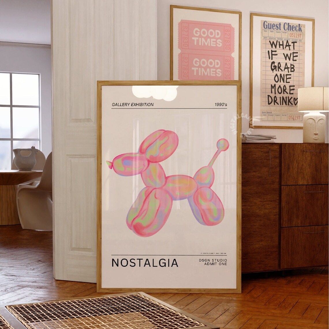 Retro Nostalgia Bar Cart Art Print, Vintage Preppy