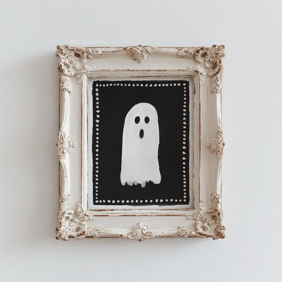 Vintage Halloween Decor Ghost Prints Spooky Halloween Wall Art Prints Art Black And White Cute Ghost Print Halloween Home