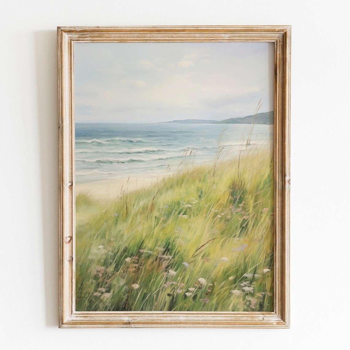 Coastal Beach Grass Ocean Waves Summer Seascape Oil Painting Poster
