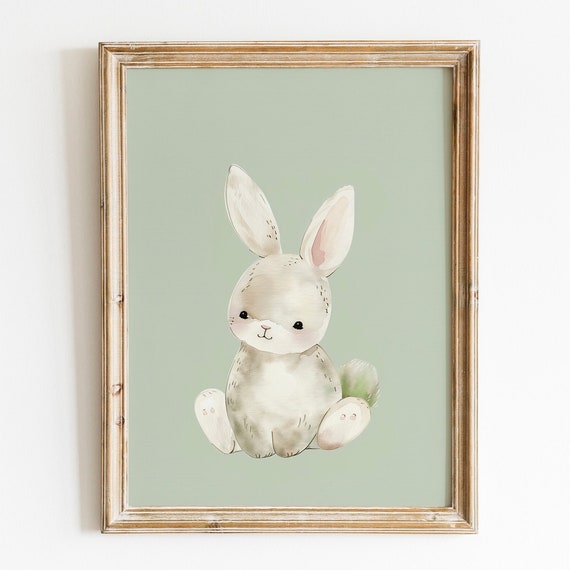 Baby Bunny Nursery Print Kids Room Decor Gender Neutral Watercolor Animals Artwork Cute Spring Rabbit Easter Wall Art