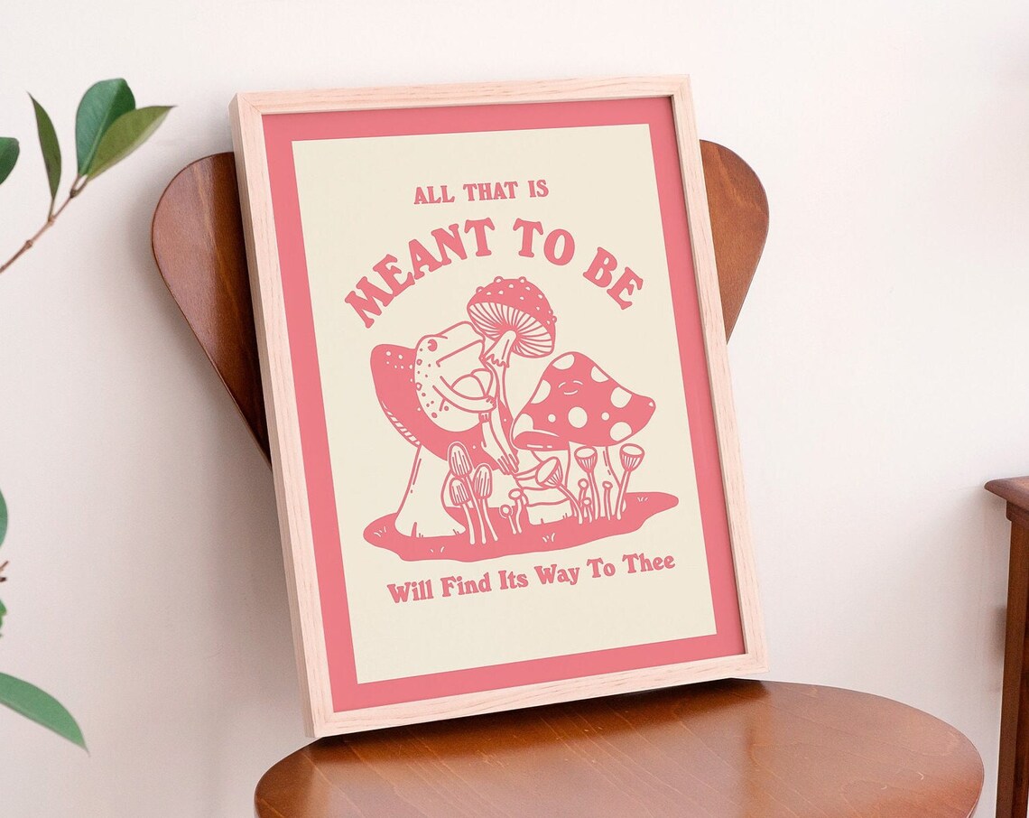 Retro Frog Mushroom Illustration Art Print, 70s Style