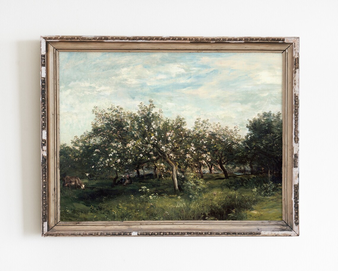 Vintage Farmhouse Landscape, Country Art Print