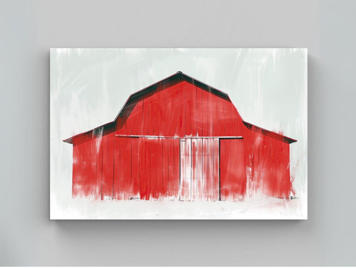 Bold Red Barn In Loose Abstract Brushwork Modern Farmhouse Poster