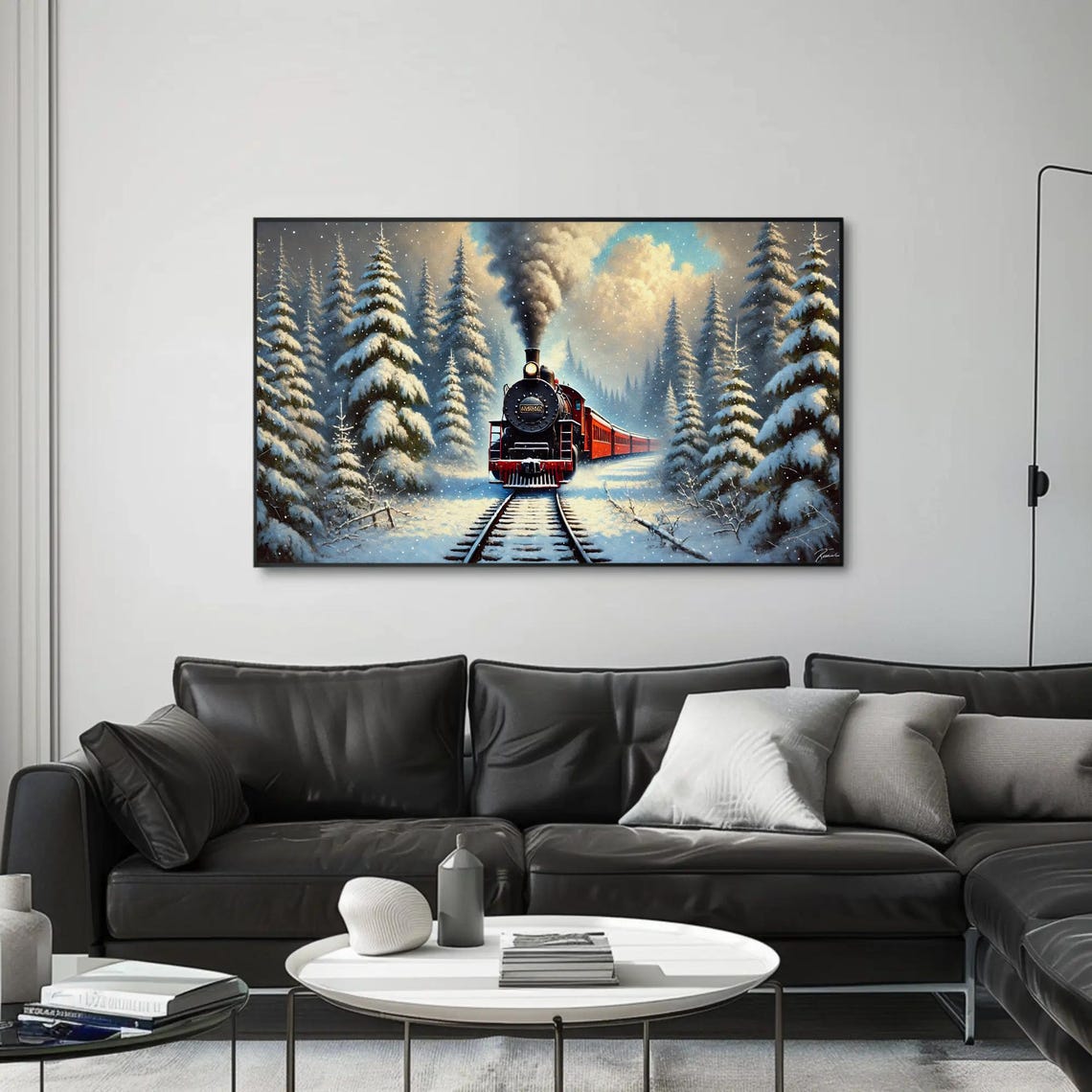 Vintage Steam Train Crossing A Snowy Winter Forest Scene Poster - Image 4