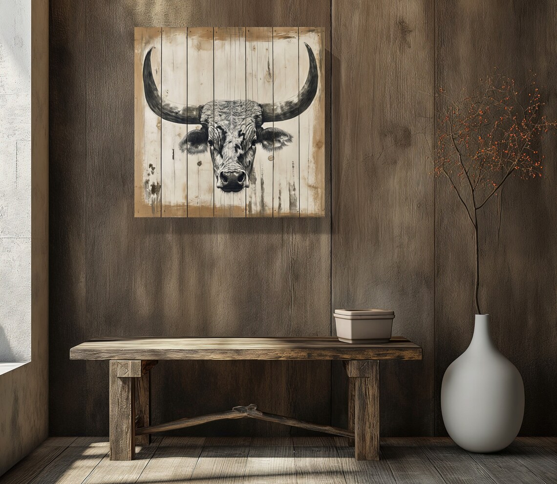 Texas Longhorn Skull On Weathered Wood Western Ranch Wall Poster - Image 5