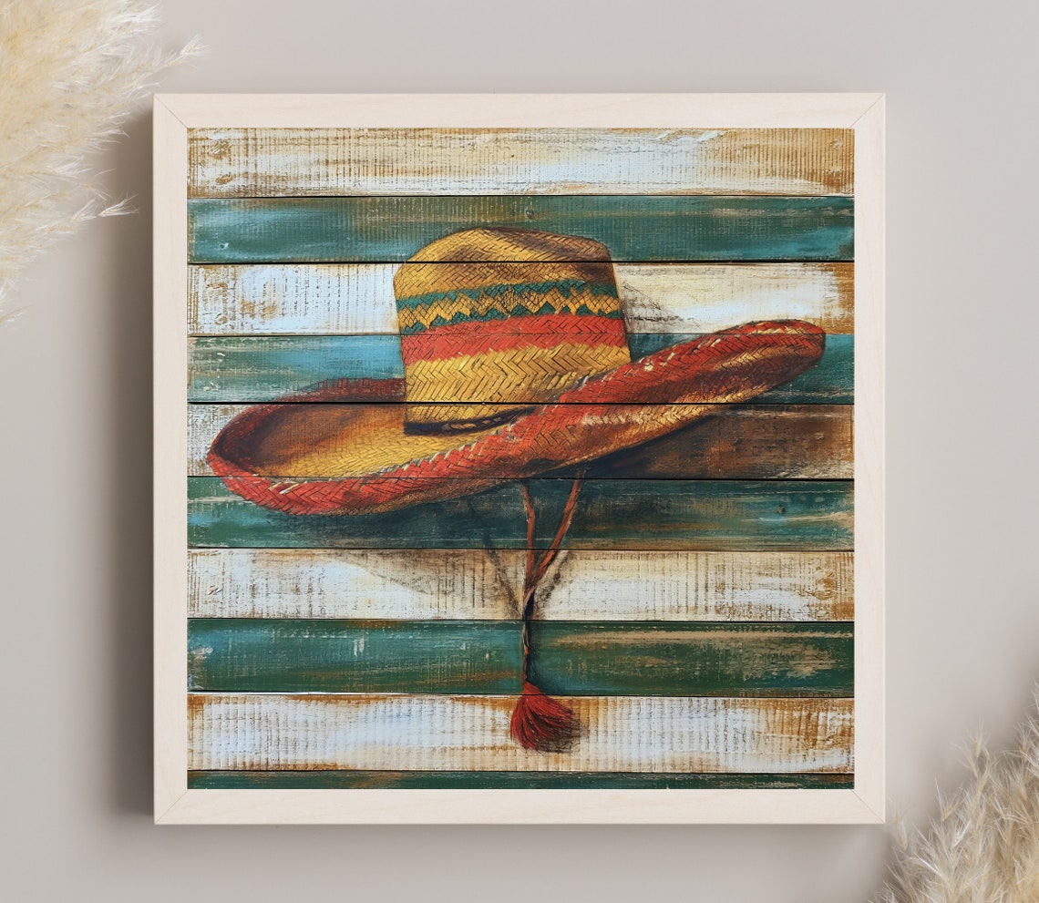 Mexican Cowboy Hat Wood Background Print Mexican Wall Art Rustic Wall Decor Mexican Modern Wall Art Unique Mexican Decor - Image 3