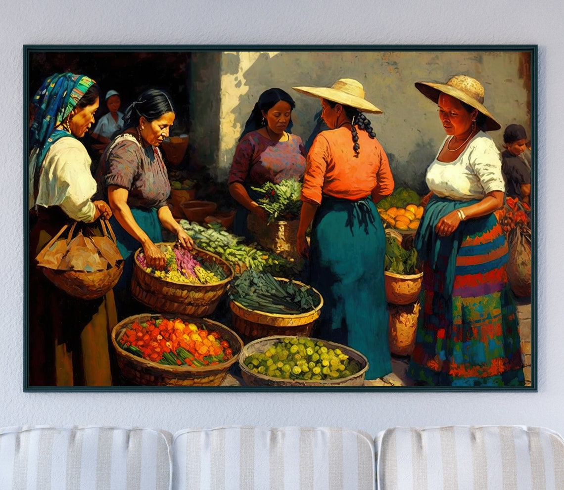 Mexican Market Women Fresh Vegetable Baskets Market Scene Poster - Image 5